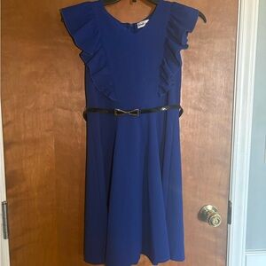 Blue Ruffle Dress with Black Belt